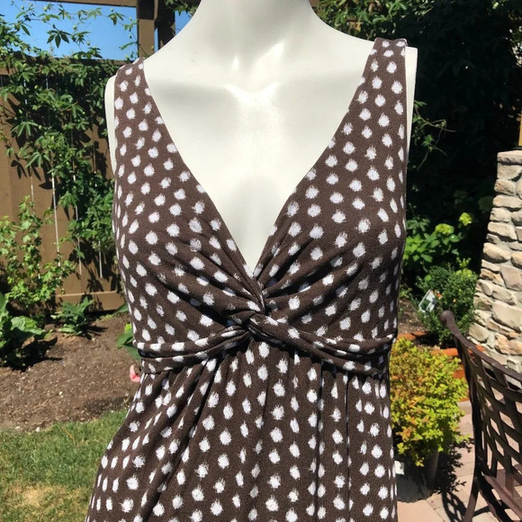 Merona Pull On Sleeveless V Neck Rayon Blend Dress Chocolate Brown + White Sz S - Picture 3 of 10